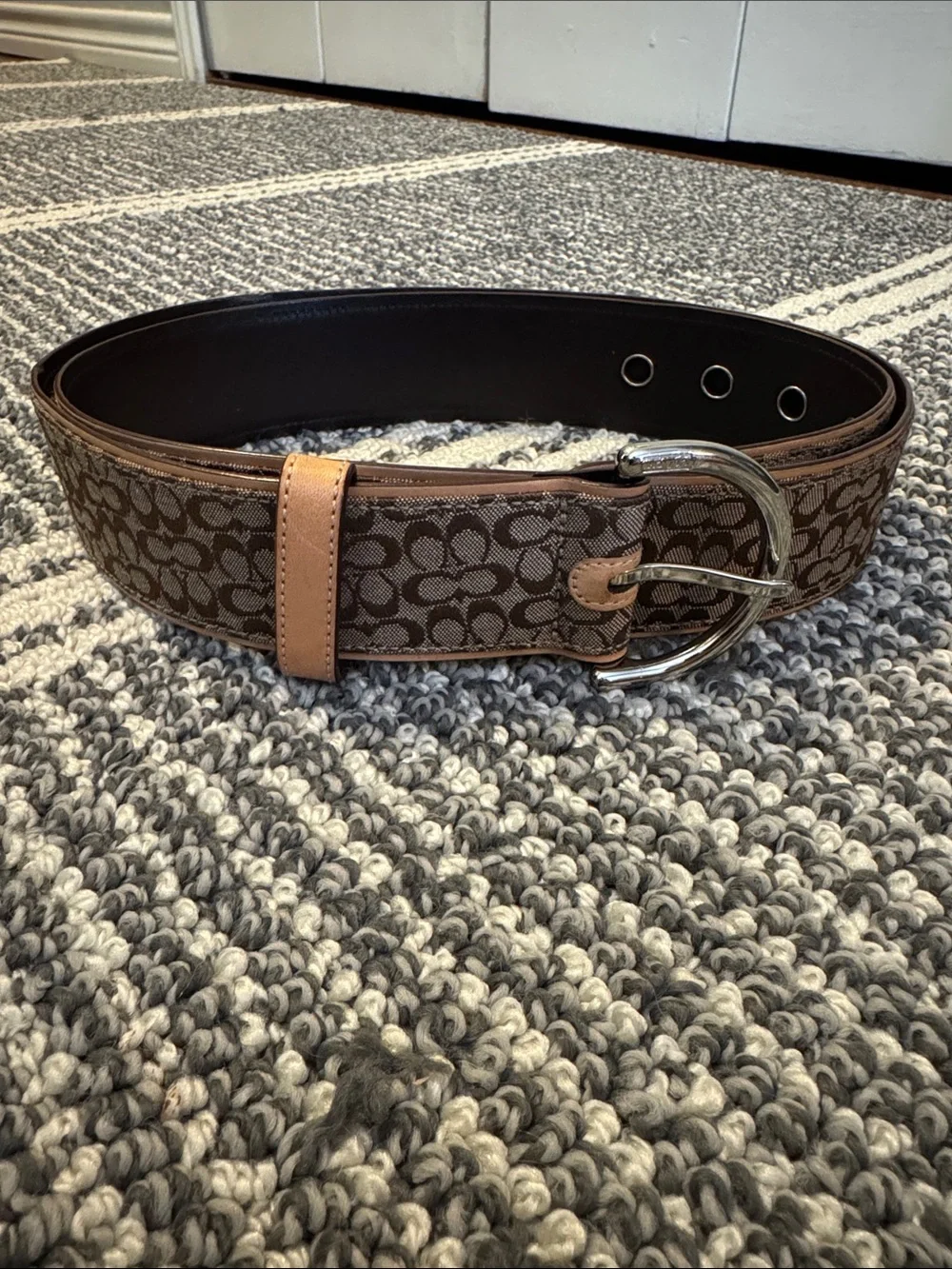 Coach Brown Signature Canvas Belt with Tan Leather Trim NWOT